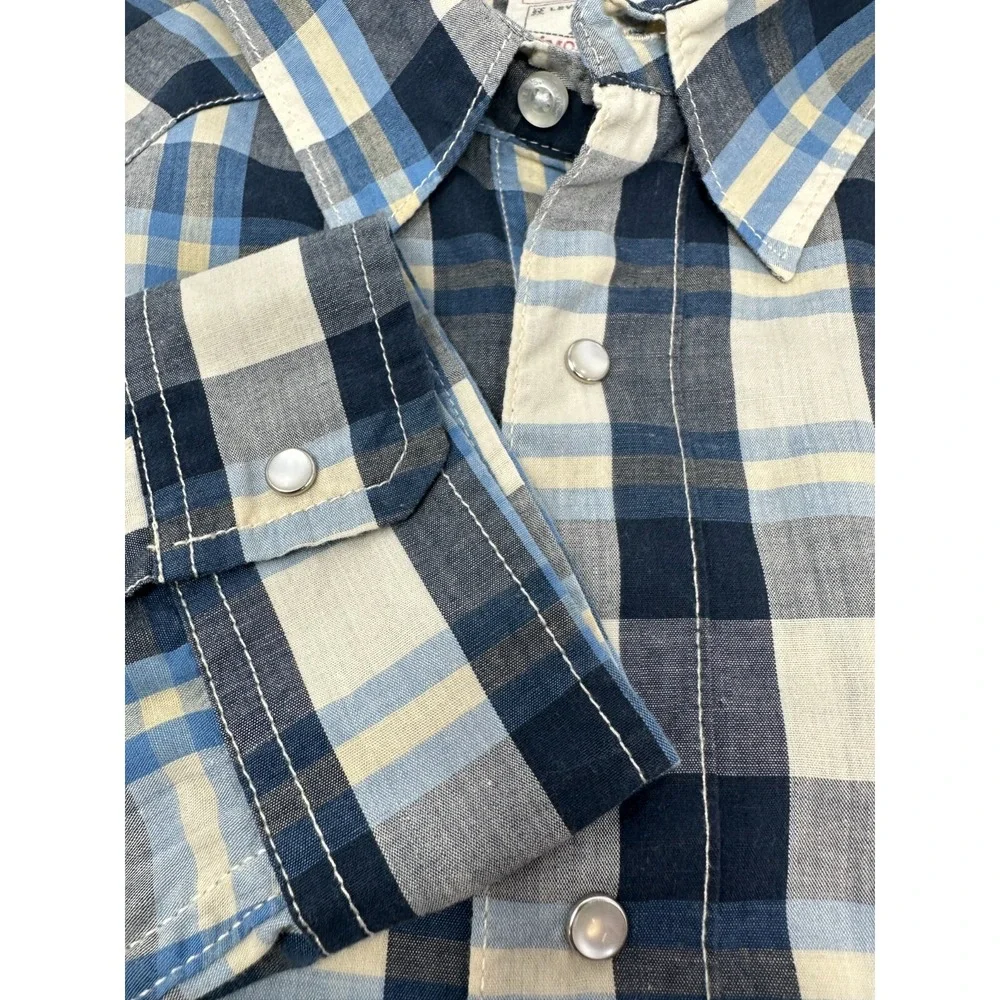 Levi's Men's 2XL Pearl Snap Button Long‎ Sleeve Blue Plaid Western Shirt